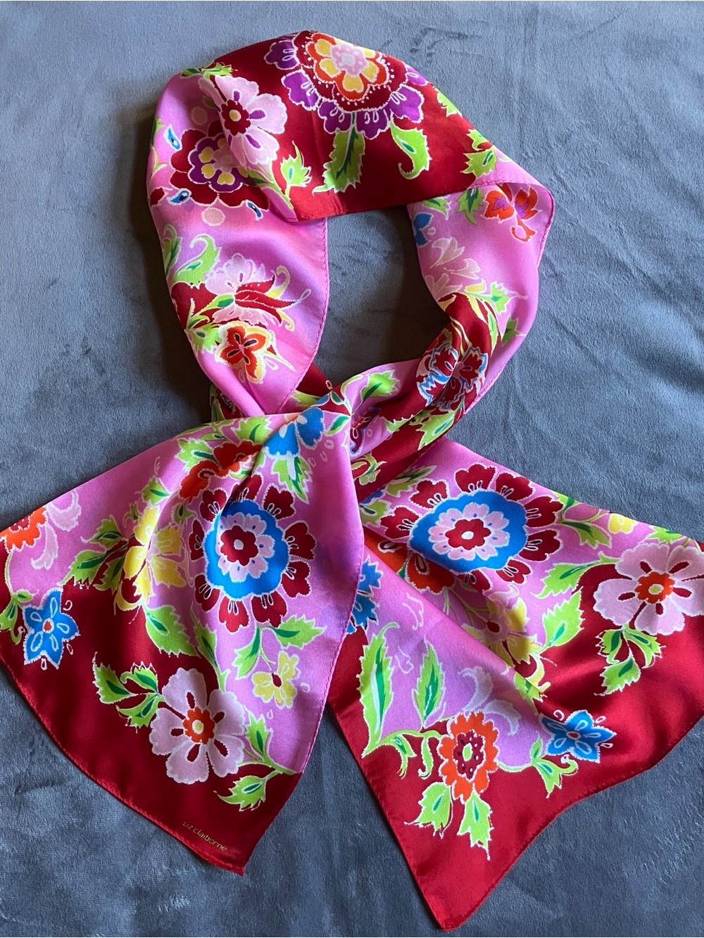 Liz Claiborne Pink & Red Floral Silk Scarf